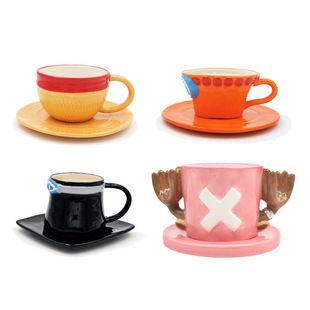 One Piece Mug Luffy Straw Hat Coffee Cup Bowl Animation Household Ceramic Cup Creative Coffee Cup Saucer in stock