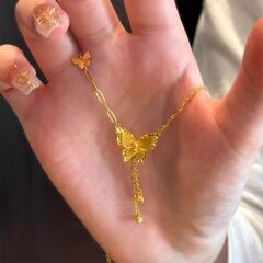 サンドゴールドジュエリー、フラッシュバタフライドリームタッセルネックレス、ライトラグジュアリーニッチバタフライデザインジュエリー、女性用、ガールフレンドへのハイエンドギフト