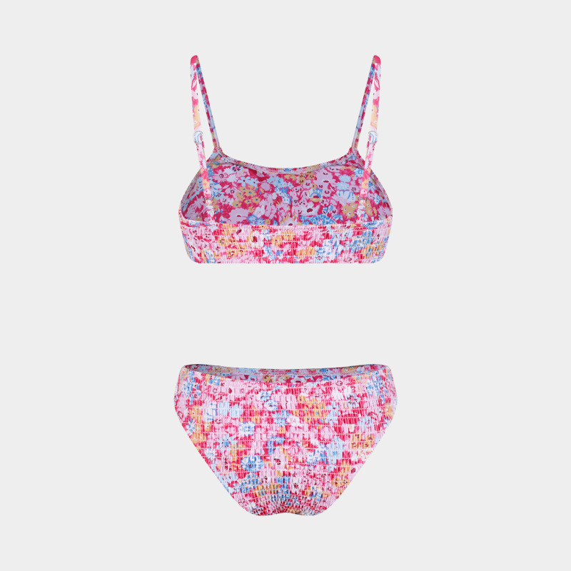 Women's Split Bikini Three-piece Swimsuit Floral Beach Wrap Set_voghion.com