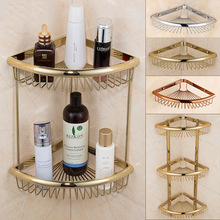 欧式全铜金色卫生间淋浴房浴室挂件转角置物架单层三角篮仿古角篮