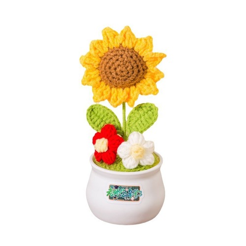 Teacher's Day Gift for Female Teachers - Knitted Sunflower Plant Pot Artificial Flower Desk Ornament for Study Room