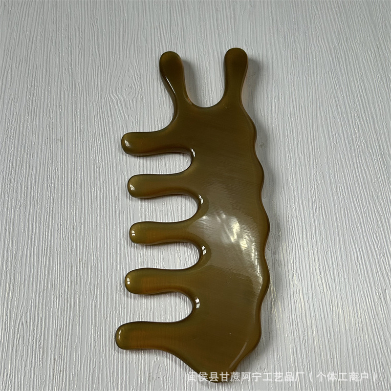 Horn Comb Scalp Massage Comb 5 Teeth Meridian Gua Sha Head Massager 10-15CM details