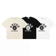 24SS Cross-border European and American Fashion Brand RHUDE Micro-logo Letter Pattern Printed Short-sleeved T-shirt for Men and Women American High Street Half-sleeved T-shirt