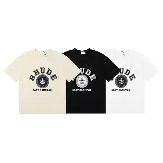 24SS Cross-border European and American Fashion Brand RHUDE Micro-logo Letter Pattern Printed Short-sleeved T-shirt for Men and Women American High Street Half-sleeved T-shirt