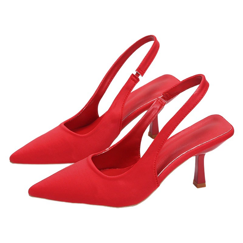 2023 Весна Новые однослойные туфли на шпильке с острым носком на среднем каблуке на спине пустые сандалии с закрытым носком на высоком каблуке зеленые женские туфли больших размеров