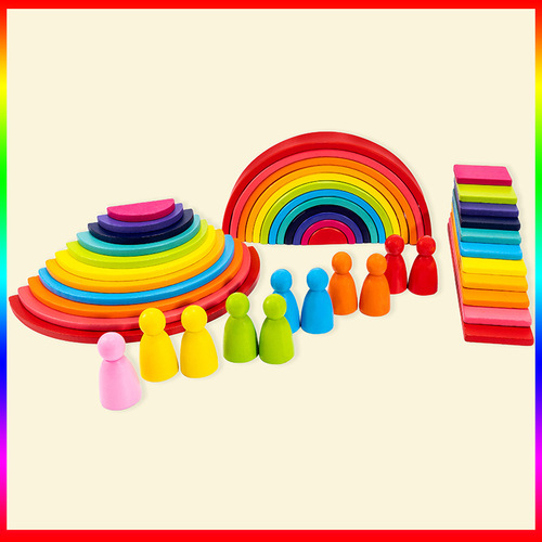 Children's overseas foreign trade educational and scientific toys, children's stacking tower wooden puzzle rainbow stacking blocks