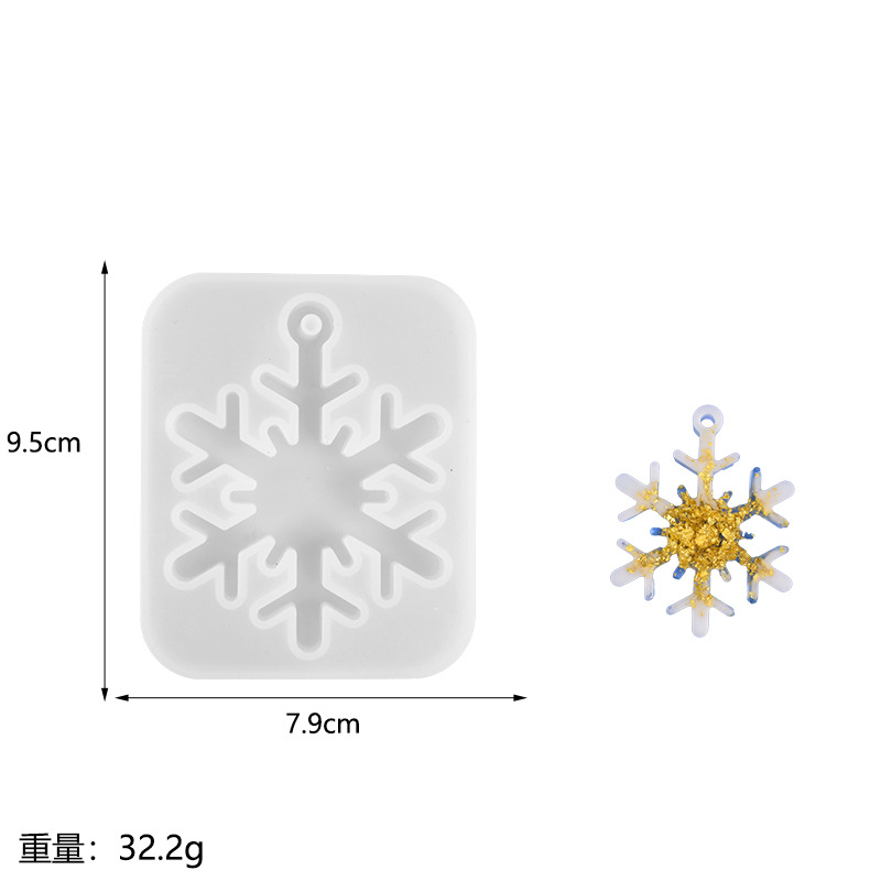 Navidad copo de nieve molde de silicona espejo Pulido-libre de resina copo de nieve llavero colgante epoxi molde