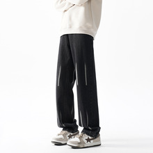 喷墨牛仔裤男士秋季新款美式高街风潮牌ins痞帅水洗直筒长裤子潮