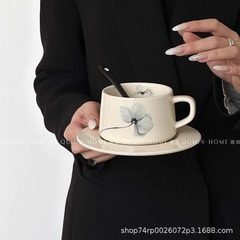 中古風コーヒーカップ皿セット家庭用オフィススプーン付きセラミックカップ高颜値午後カップ