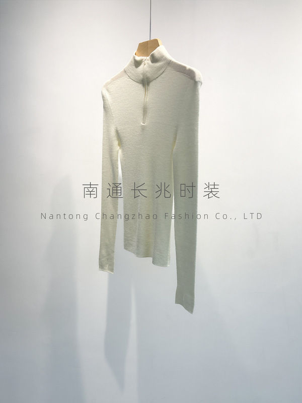 [云柔裸感]扬子纱半高领羊毛打底女/岛精无缝半开襟拉链/早秋显瘦|undefined