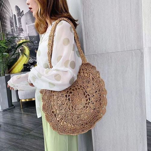 New style lace crochet bag, round straw bag, Korean sunflower women's bag, beach vacation leisure bag 