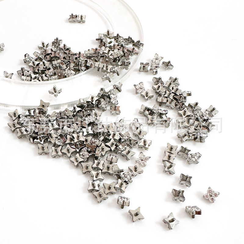 F136 Titanium Ear Studs Clover Petals Inlaid 5A Zircon Lip Nails G23 Titanium Alloy Body Piercing Jewelry Ear Bone Nails detail image 10