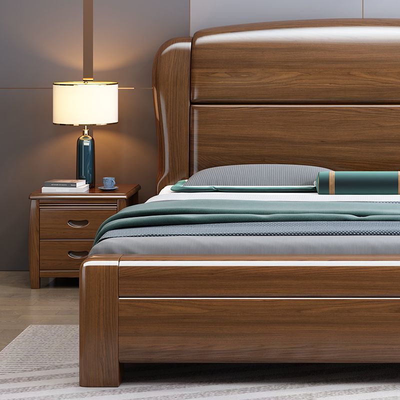 Modern Chinese Style Walnut Solid Wood Bed for Small Spaces 1.8m Light Luxury Master Bedroom Storage Bed