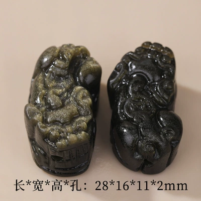 Unisex Bracelet Accessories Wholesale — Zərgərlik ara hissələri - 8-gold-obsidian-large-coin-pixiu