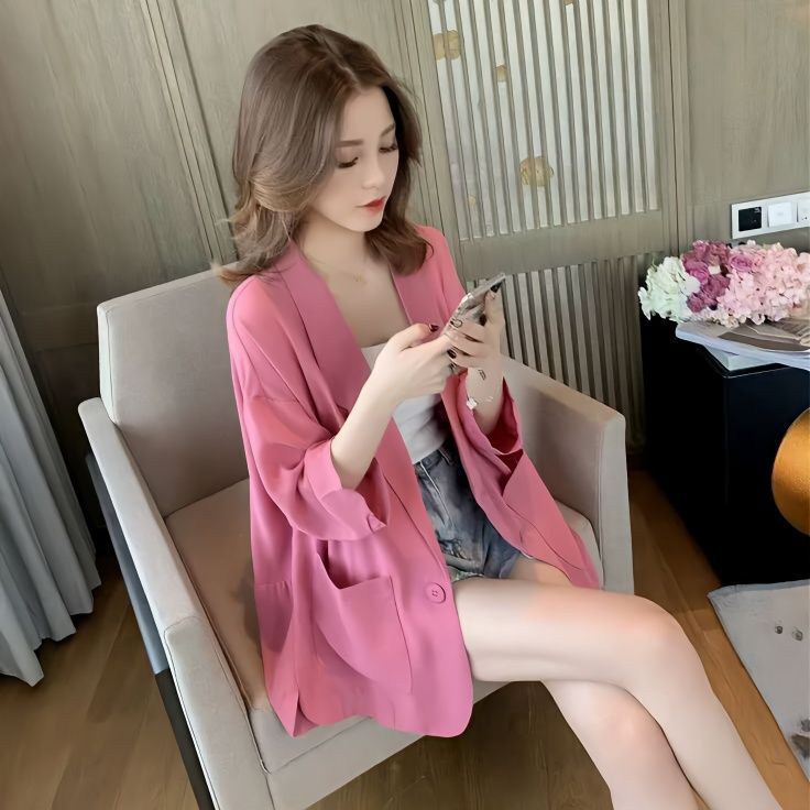 Women's Blazer 2026 New Style, Mid-Sleeve, Korean Style, Loose Fit, Slimming, Goddess Style, Short-Sleeve Top, Trendy Summer Thin Version