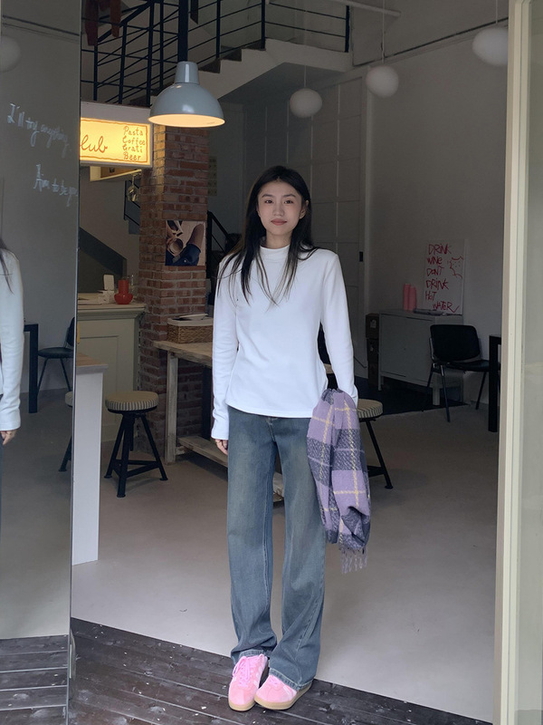 橘子树在哪儿四面弹白色直筒牛仔裤女春季高腰显瘦宽松窄版拖地裤|undefined