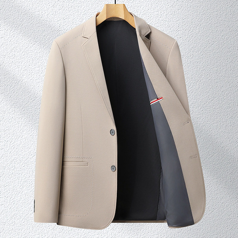 Áo vest nam dài tay màu trơn, chất liệu nylon co giãn không cần là, dáng ôm, kiểu mới mùa xuân thu — Màu be, Màu camel, Màu đen