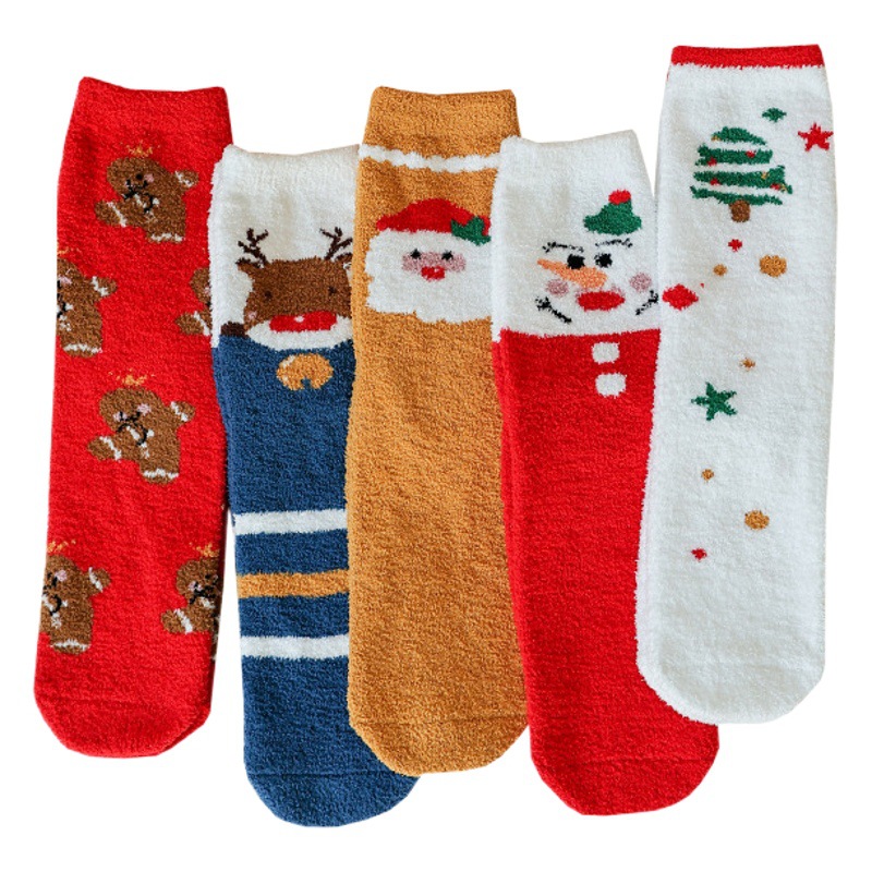 Calcetines de terciopelo bilaterales de Navidad creativa calcetines de media pantorrilla de dibujos animados Otoño e Invierno calcetines de Navidad europeos y americanos calcetines de media pantorrilla rectos de Santa Claus