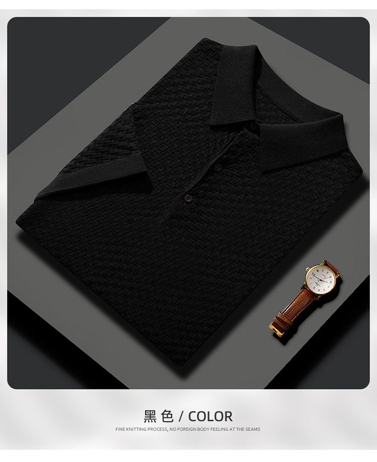 Áo thun nam tay ngắn cổ POLO chất liệu tơ tằm pha len dệt kim mỏng nhẹ — Màu camel, Màu trắng, Màu xám, Màu đen chi tiết 13