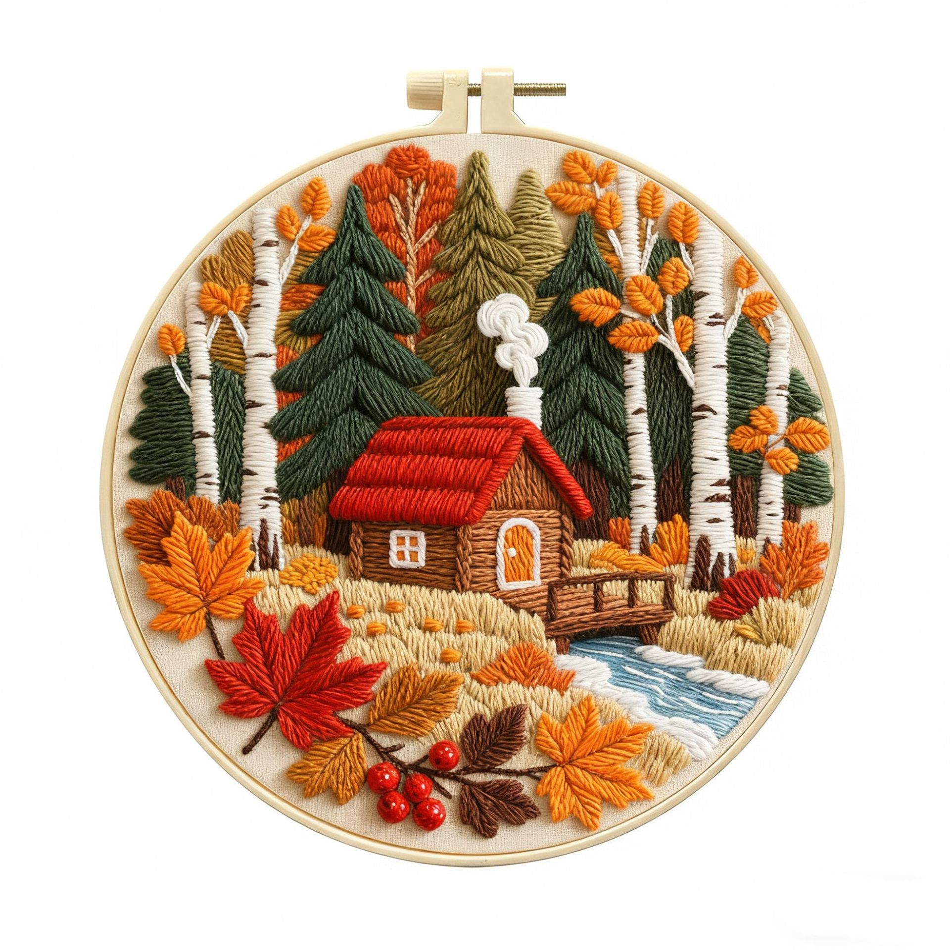 2025 nuevos productos transfronterizos paquetes de materiales de bordado diy秋林 cabina principiantes set de bordado decoración de paisaje de otoño