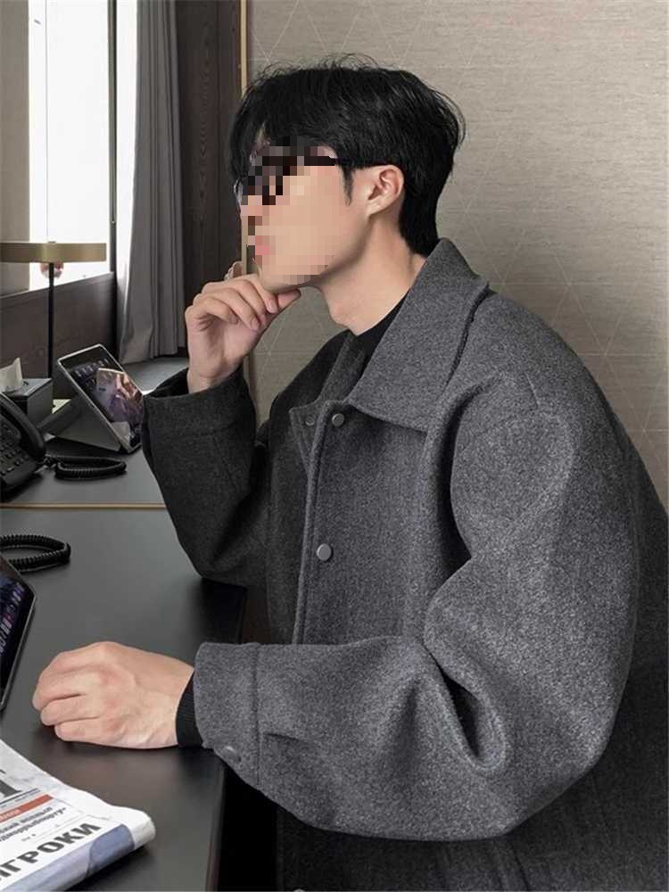 2025秋冬季新款翻领毛呢夹克男短款宽松潮牌韩版痞帅呢子外套男