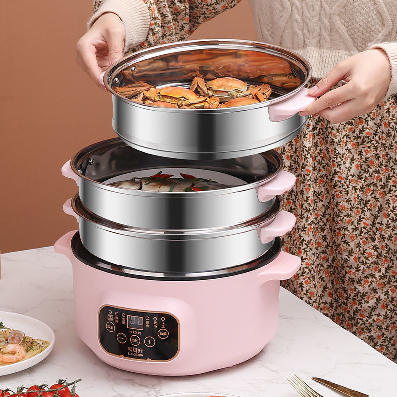 电蒸锅多功能家用电热火锅三层大容量蒸菜蒸包一体锅自动断电蒸笼