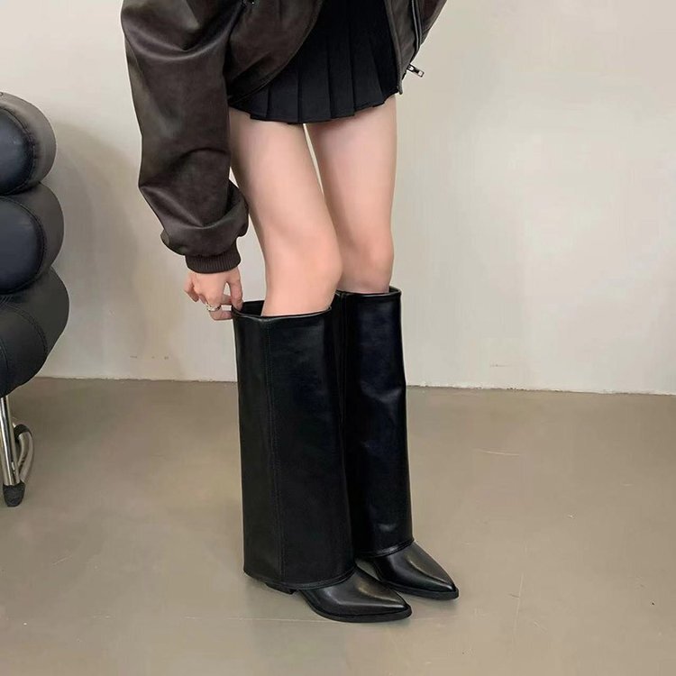 Autumn and Winter New Style Pointed Toe Chunky Heel Women's Boots, Retro Knee-High Boots, High-Heeled Western Cowboy Boots, Riding Boots for Women