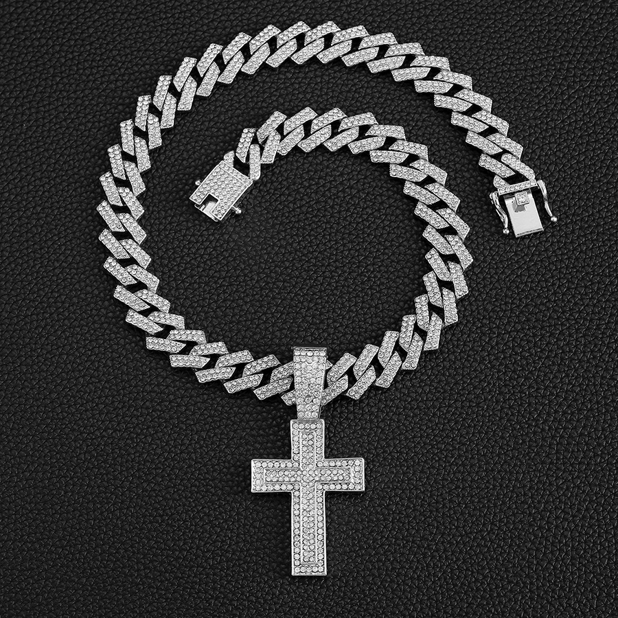 Alloy Chain Material IG Style Religion Cross Alloy Inlay Rhinestones Unisex Pendant Necklace Necklace Pendant Men Pendant Necklaces