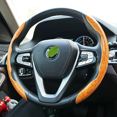 Flat Peach Wood Grain Steering Wheel Steering wheel cover - flat-peach-wood-grain-yellow-2-pieces-38cm