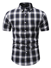 夏装新款简洁格子衬衣亚马逊批发代购男士短袖翻领衬衫ZT-DC15