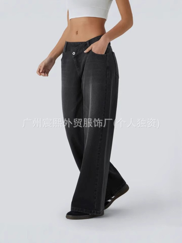 2025新款高质量跨境专供欧美亚马逊速卖通女士个性高腰直筒牛仔裤|undefined