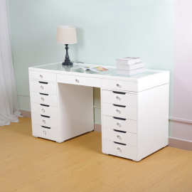 新款电脑桌台式家用收纳柜化妆台一体卧室简约书桌奶油风梳妆台