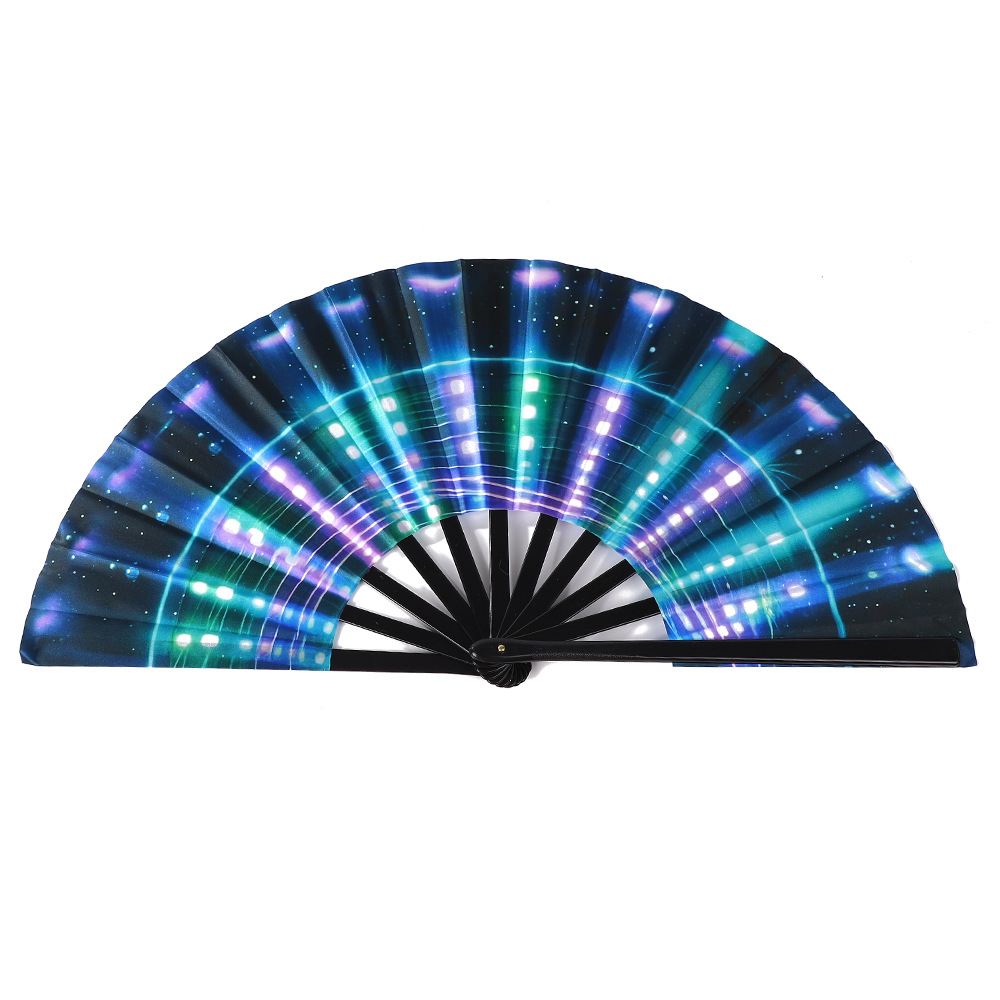 Festival de música transfronterizo abanico fluorescente abanico plegable bar pudding tela de seda abanico de hueso de plástico decoración de fiesta abanico plegable