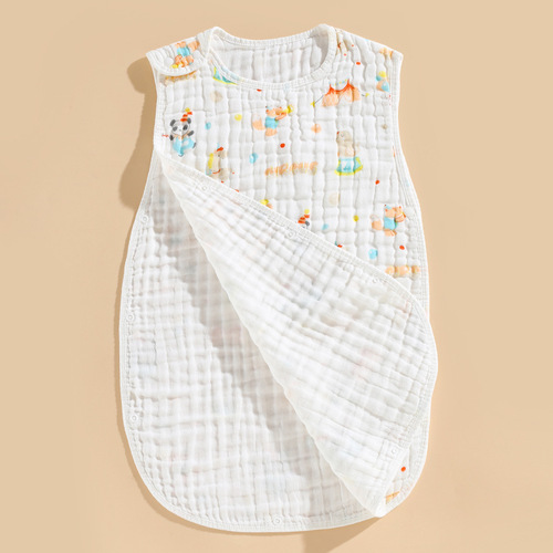 Baby sleeping bag pure cotton gauze sleeveless vest for newborn children sleep prevent kicking blanket infant summer thin model prevent catching cold