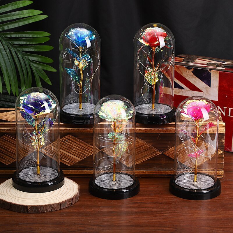 Eternal Rose Bouquet Gift for Qixi, Christmas, Valentine's Day with Glass Cover, Gratitude Ornament, Love Declaration Display, Cross-border