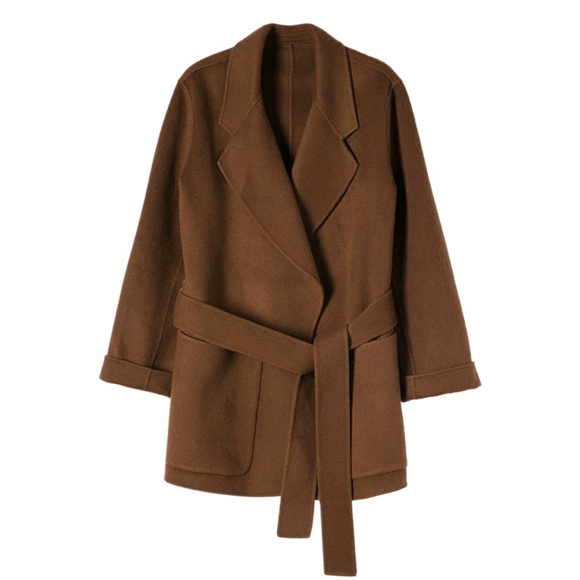 Женское Карамельное двухстороннее кашемировое пальто European Station, новинка популярного короткого шерстяного пальто 2021, осень и зима