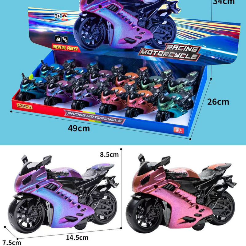 Cross-Border New Product Inertia Motorcycle Pull-Back Tricycle Motorcycle Model Ornament Boy Toy Car Wholesale