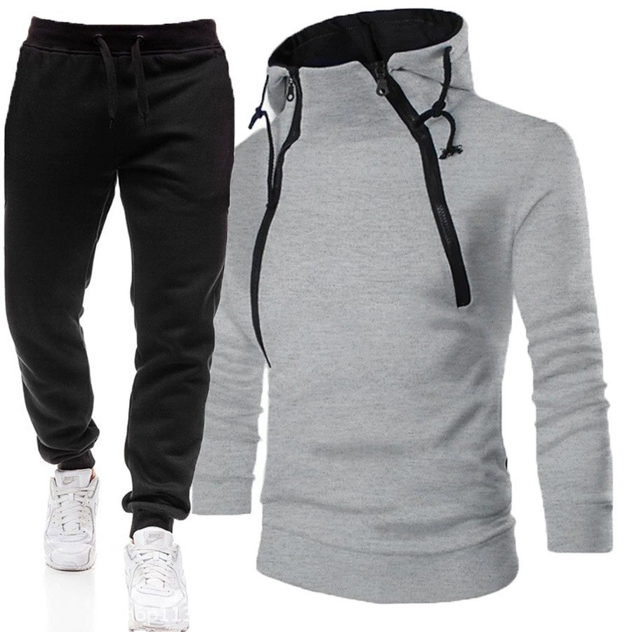 Ebay primavera y otoño nueva moda placket doble cremallera cardigan contraste color con capucha abrigo hombres y mujeres suéter traje de marca de moda