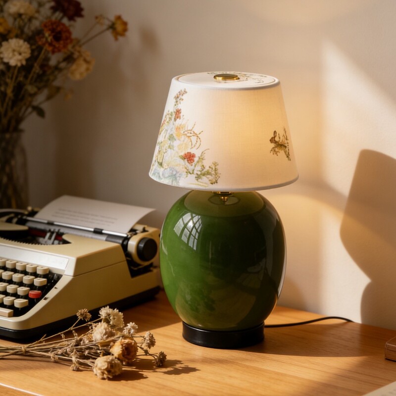 Vintage Ceramic Table Lamp, Retro High-End Ornament, Bedroom Bedside Ambiance Desktop Night Light, Rechargeable Touch Control