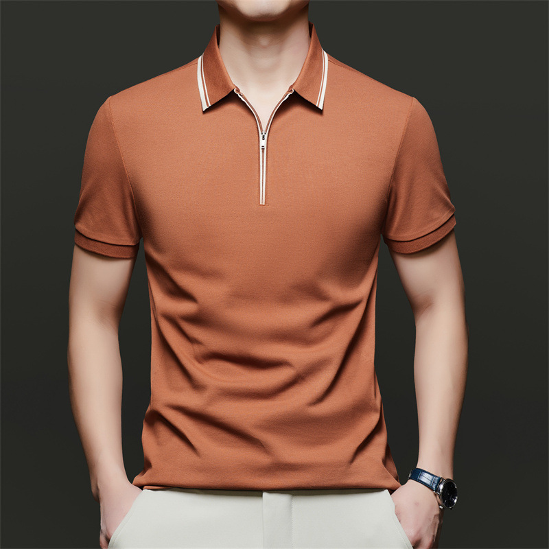 YINGAO Half Zipper Shirt Short-sleeved Lapel T-shirt Upper Clothes Middle-aged New Summer Thin Casual Trendy Cotton T-shirt