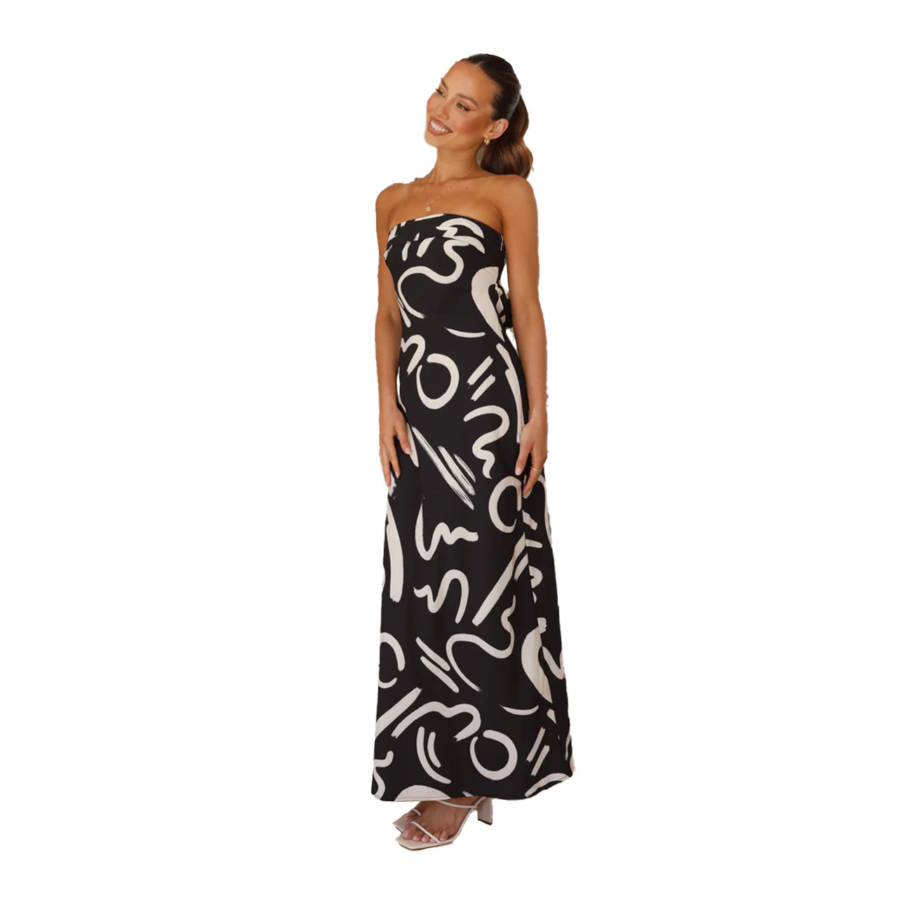 Women's Sheath Dress Sexy Strapless Printing Backless Sleeveless Geometric Maxi Long Dress Daily Beach display picture 10