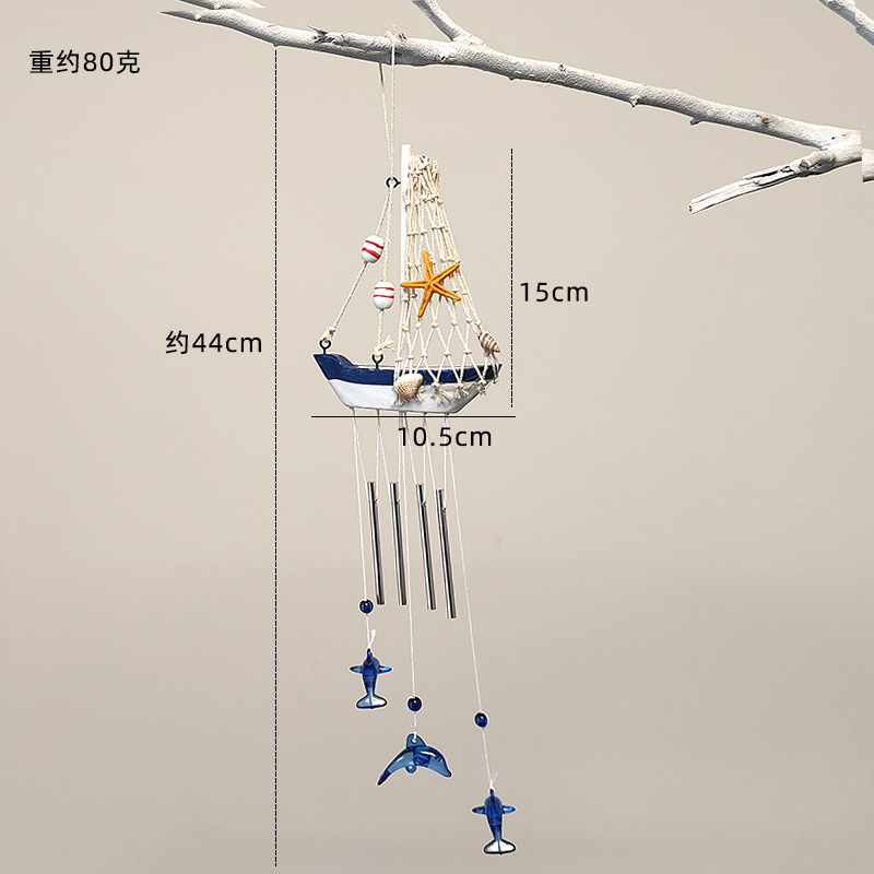 Mediterranean Style Sailboat And Dolphin Decorative Wind Chime_voghion.com