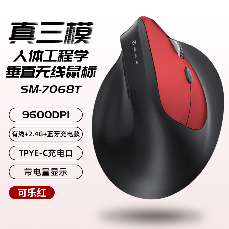 Rechargeable three-mode wired + 2.4g + bluetooth (coke red)