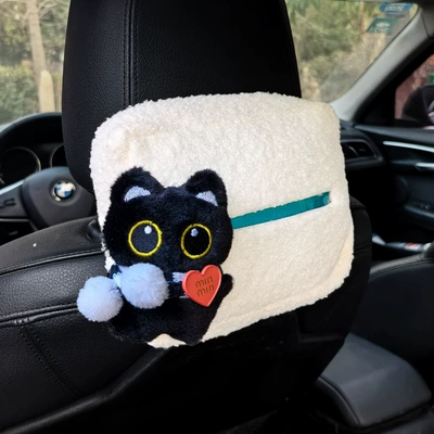 Back Hanging Type, Armrest Box, Car – Car tissue box/set - black-and-white-love-scarf-little-black-cat-white-tissue-cover-on-chair-back