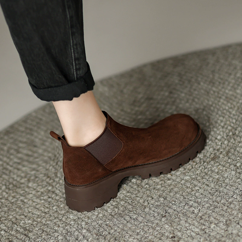 Feichi очень легко носить ~ Ботинки Челси из натуральной кожи на матовой платформе, женские ботинки Martin в стиле ретро на массивном каблуке, 2023 год