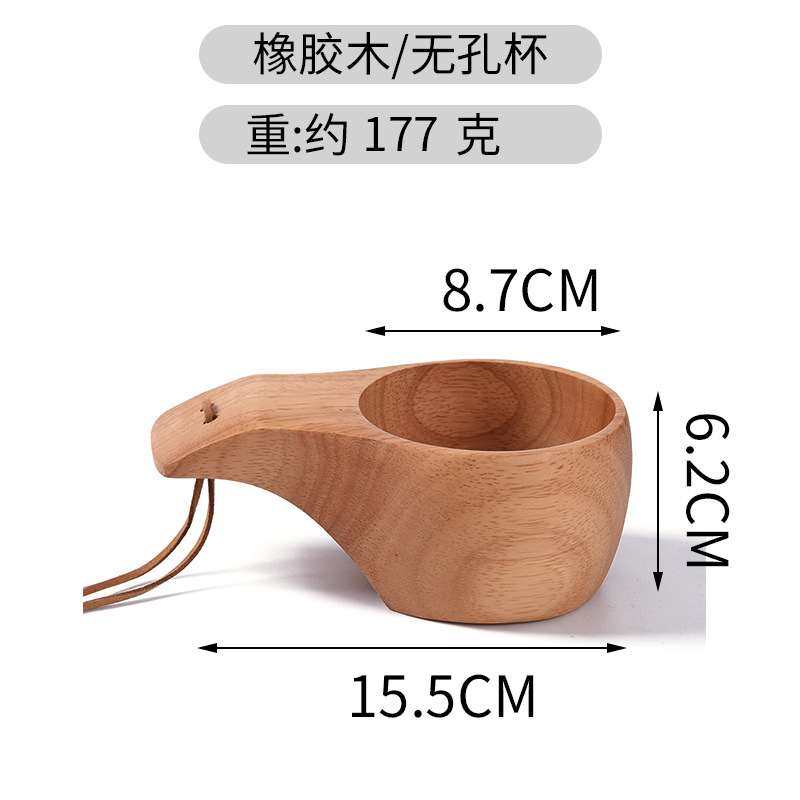 Taza de madera de caucho taza portátil creativa taza de café de madera conveniente Finlandia taza con mango doble agujero taza imprimible logotipo