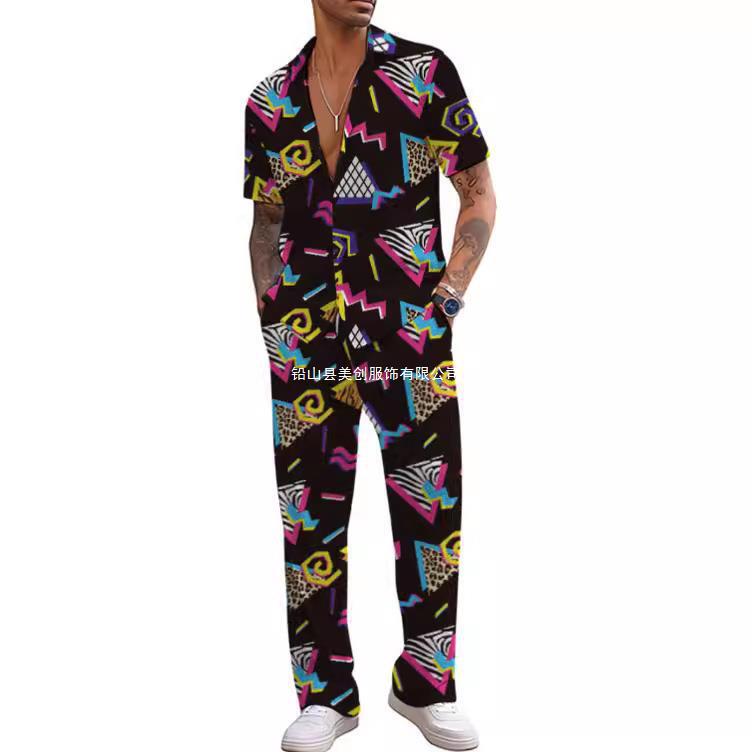 [Hot Sale] Cross-Border Export European Size Men's Casual Loose Shirt Suit Hawaii Seaside 3D Digital Printing