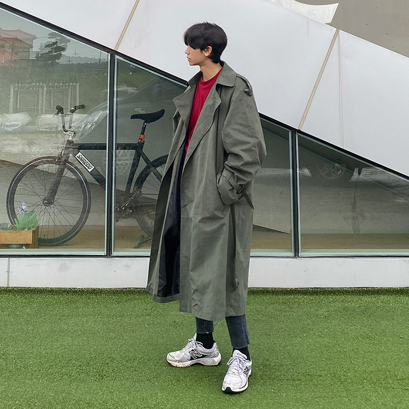 [Clearance]Japanese Workwear Windbreaker For Men,Mid-length,Loose,Casual,Korean Version,y Autumn Military Green Over-the-knee Outer