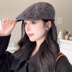 波点前进帽女秋冬季日系复古高级感鸭舌帽显脸小百搭贝雷报童帽