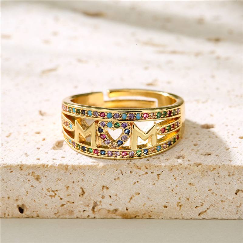 Vintage Hollow Copper Micro-inlaid Color Zirconium Opening Adjustable Ring Wholesale Nihaojewelry display picture 4